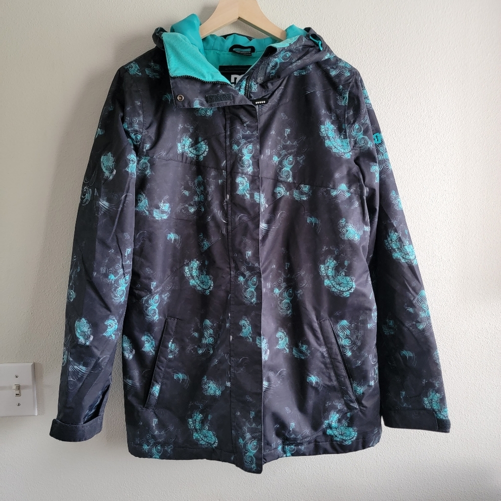 DC snowboarding jacket, L, Black and teal paisley